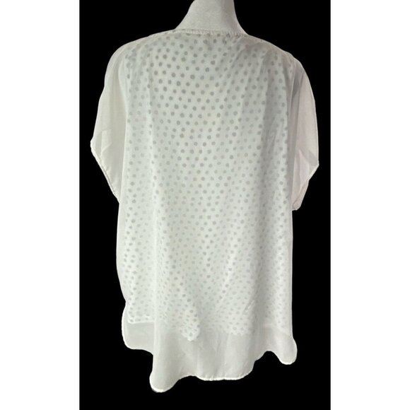 CHICO'S Women Top Sz 2X White Short Wide Sleeves Polka Dot Sheer Overlay 50-4 - Picture 3 of 16
